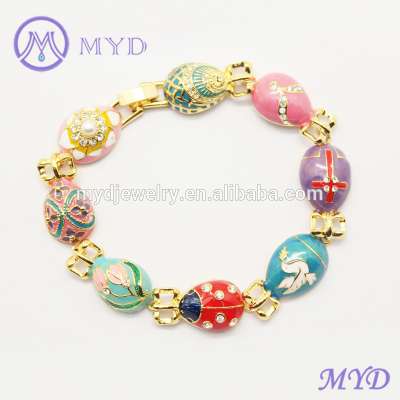 Handmade enamel woman jewelry Russian style flower Faberge egg charm bracelet