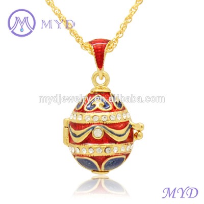 Hand Enameled Russian Easter Faberge Egg Pendant Locket Necklace For Woman