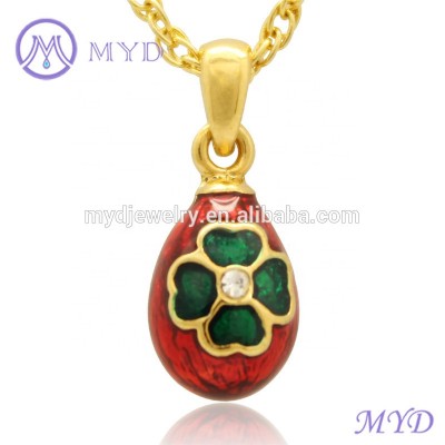 Happt Easter Day 4 Leaf Clover Color Enameled Russian Faberge Egg Necklace Pendant