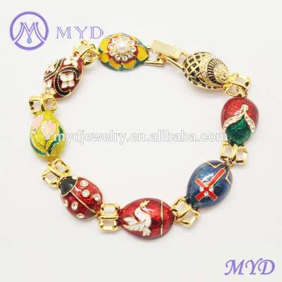 enamel ladybug copper in gold plating Easter half eggs Faberge egg bracelet