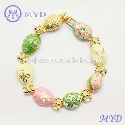 Handcraft colorful enamel Happy Easter day Russian Faberge egg bracelet for women