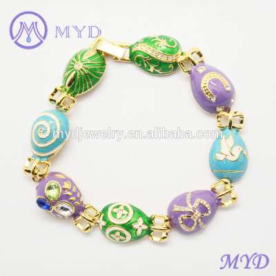 Easter Day Hand Crafted Faberge Egg Style Enamel Russian Egg Bracelet For Women