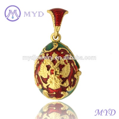 Color Enamel Russian Coat of Arms Faberge Egg Pendant Locket Necklace