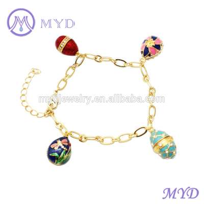 High quality enamel colors eggs together with crystal paved Faberge egg bracelet link charms jewelry